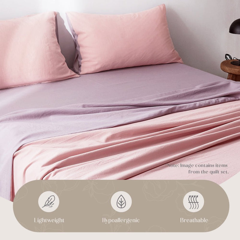 Deluxe Washed Cotton Sheet Set Pink Purple Double - Home & Garden > Bedding - Rivercity House & Home Co. (ABN 18 642 972 209) - Affordable Modern Furniture Australia