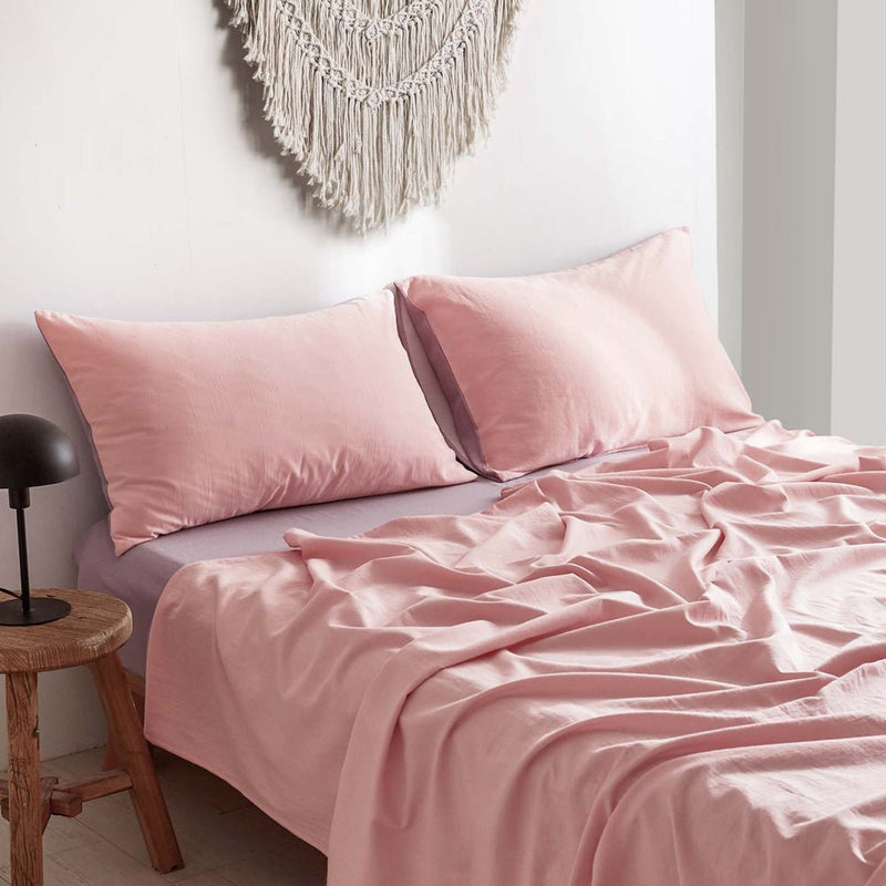 Deluxe Washed Cotton Sheet Set Pink Purple Double - Home & Garden > Bedding - Rivercity House & Home Co. (ABN 18 642 972 209) - Affordable Modern Furniture Australia