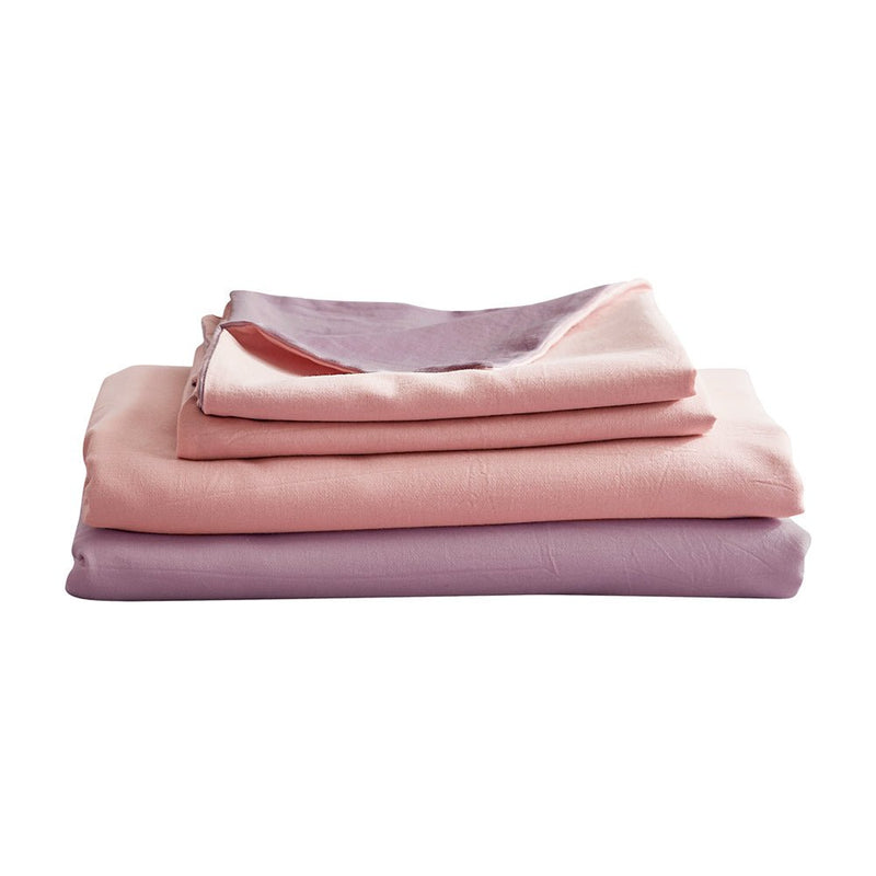 Cosy Club Washed Cotton Sheet Set Pink Purple Double - Home & Garden > Bedding - Rivercity House & Home Co. (ABN 18 642 972 209)
