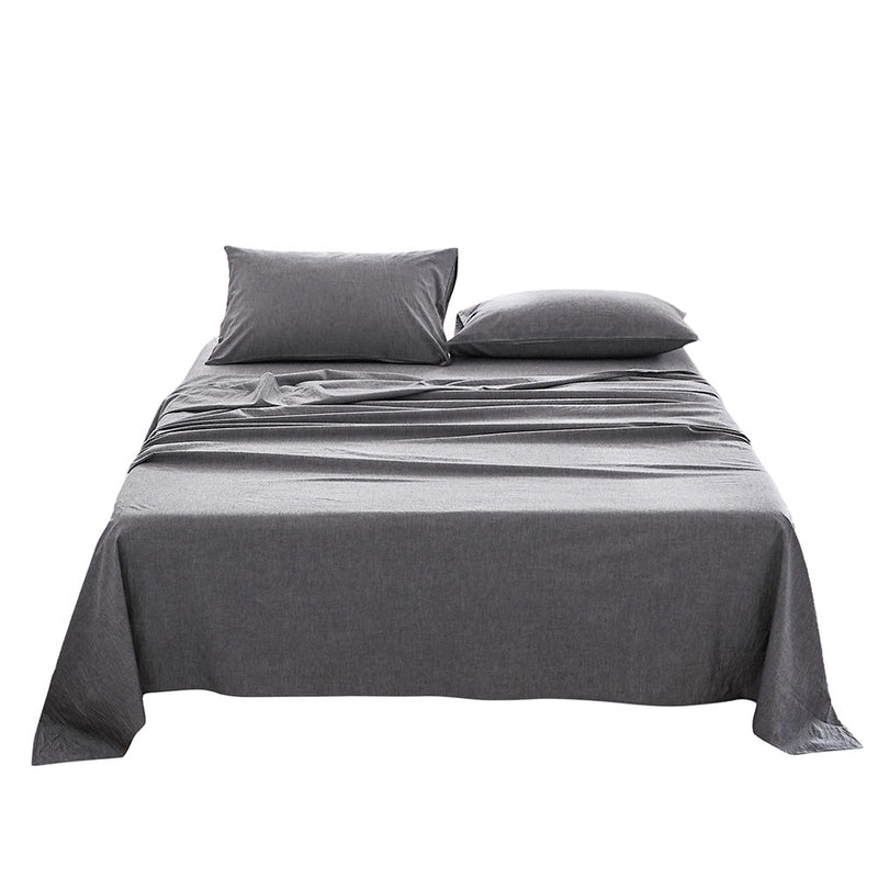 Cosy Club Washed Cotton Sheet Set Single Black - Home & Garden > Bedding - Rivercity House & Home Co. (ABN 18 642 972 209)