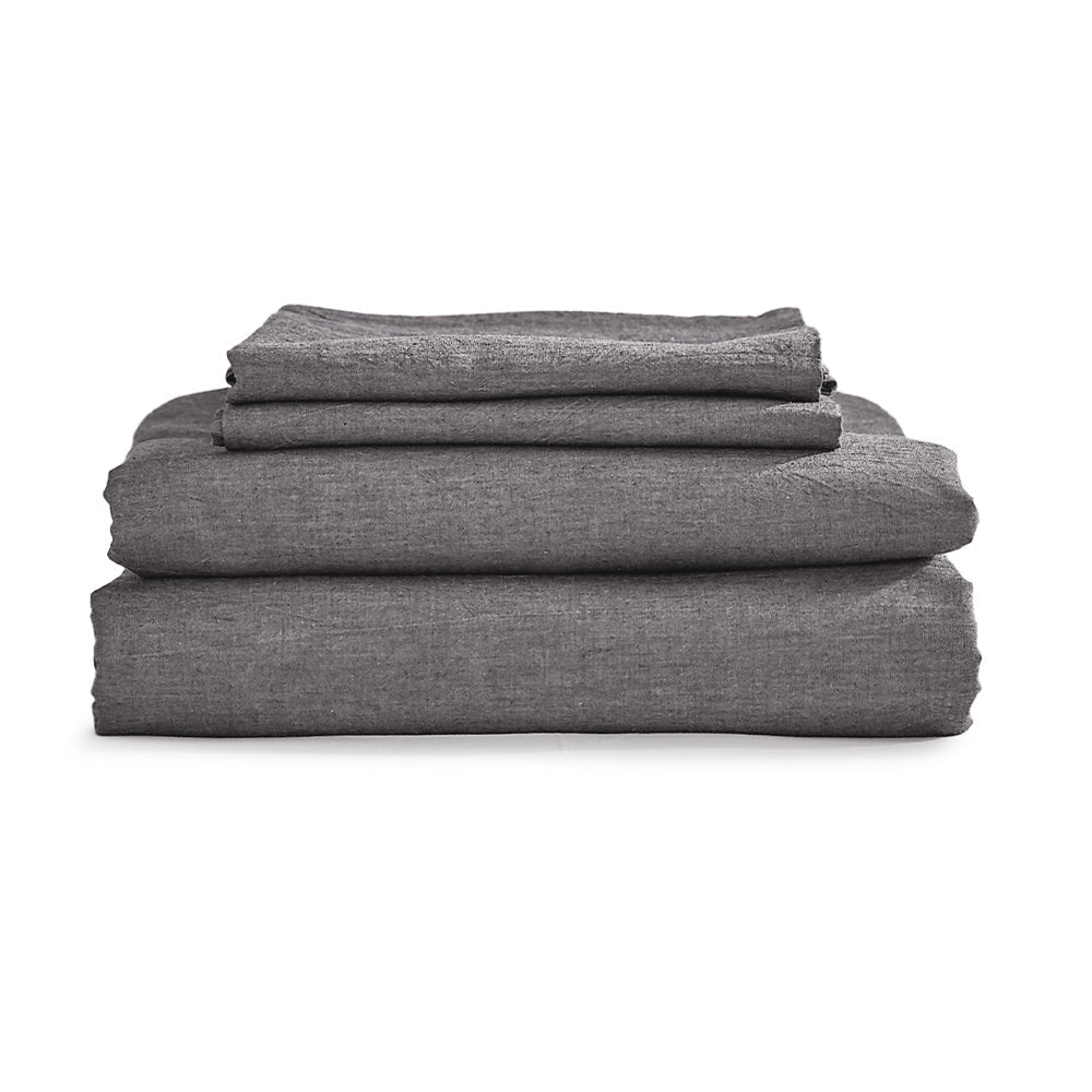 Deluxe Washed Cotton Sheet Set Single Black - Home & Garden > Bedding - Rivercity House & Home Co. (ABN 18 642 972 209) - Affordable Modern Furniture Australia