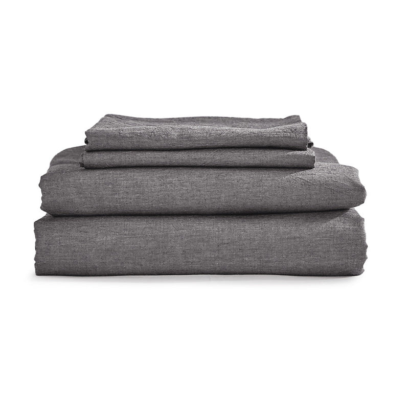Cosy Club Washed Cotton Sheet Set Single Black - Home & Garden > Bedding - Rivercity House & Home Co. (ABN 18 642 972 209)