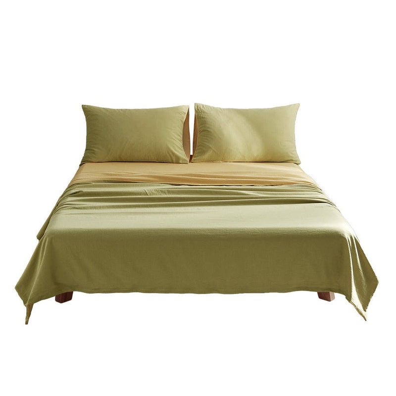 Cosy Club Washed Cotton Sheet Set Single Yellow - Home & Garden > Bedding - Rivercity House & Home Co. (ABN 18 642 972 209)