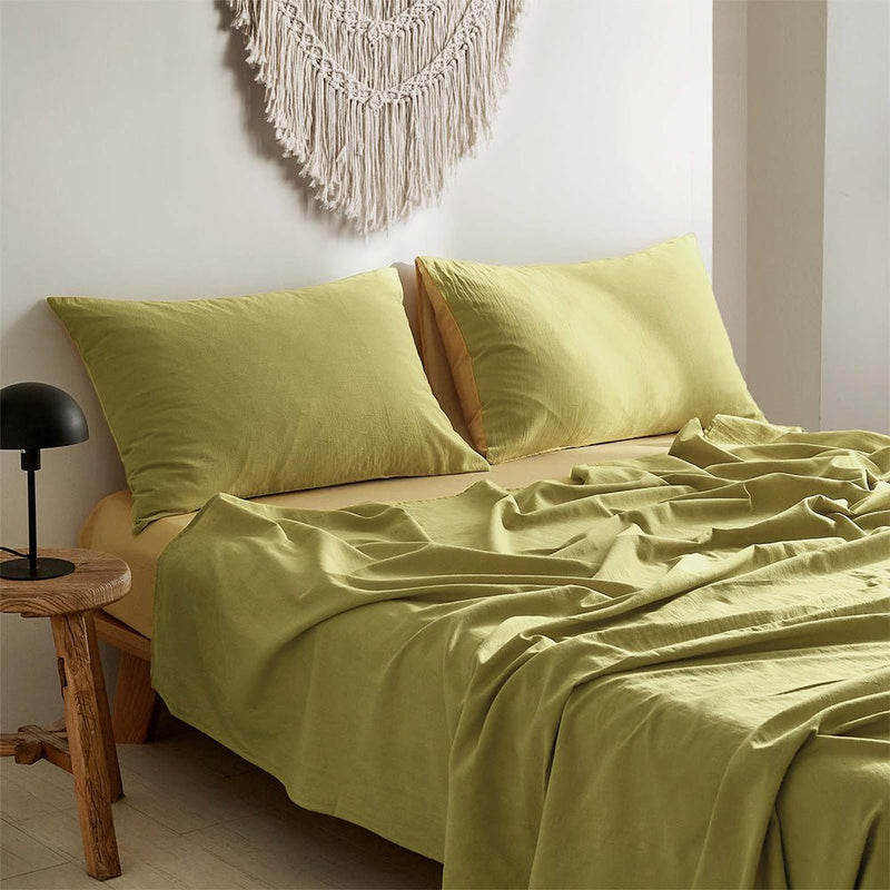 Deluxe Washed Cotton Sheet Set Yellow Lime King - Home & Garden > Bedding - Rivercity House & Home Co. (ABN 18 642 972 209) - Affordable Modern Furniture Australia