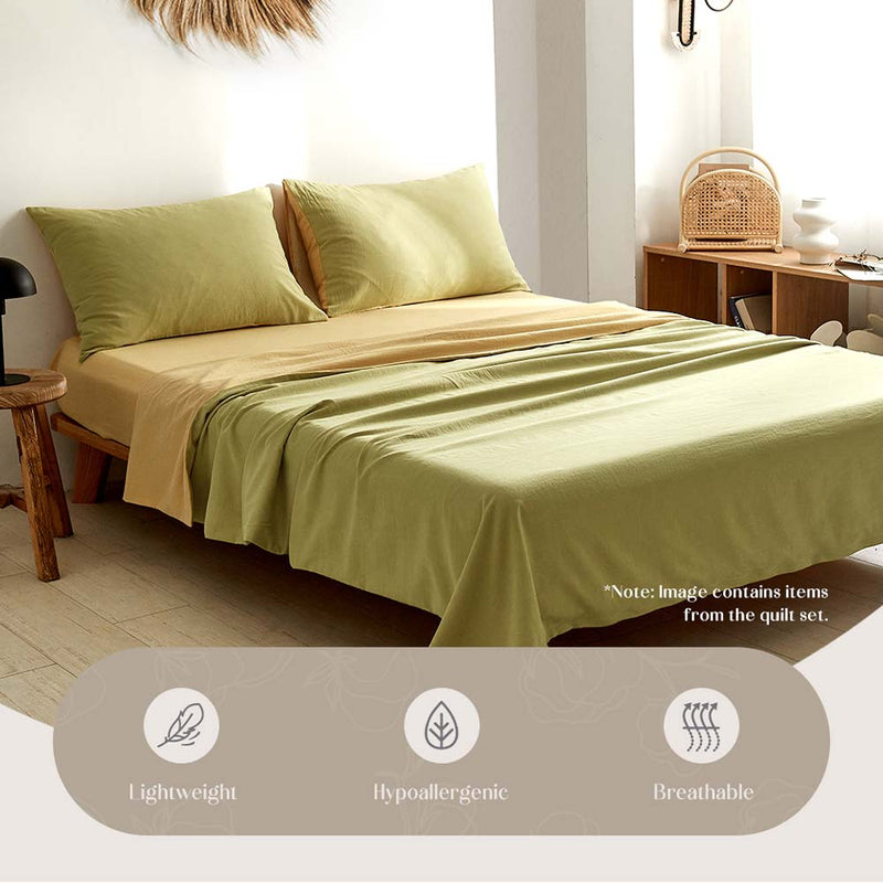 Cosy Club Washed Cotton Sheet Set Yellow Lime King - Home & Garden > Bedding - Rivercity House & Home Co. (ABN 18 642 972 209)