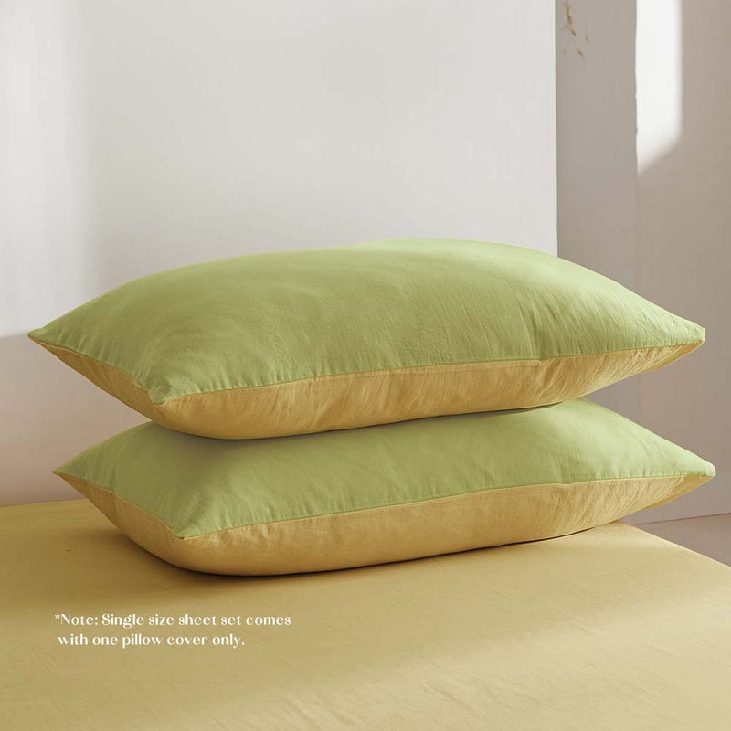 Cosy Club Washed Cotton Sheet Set Yellow Lime Queen - Home & Garden > Bedding - Rivercity House & Home Co. (ABN 18 642 972 209)
