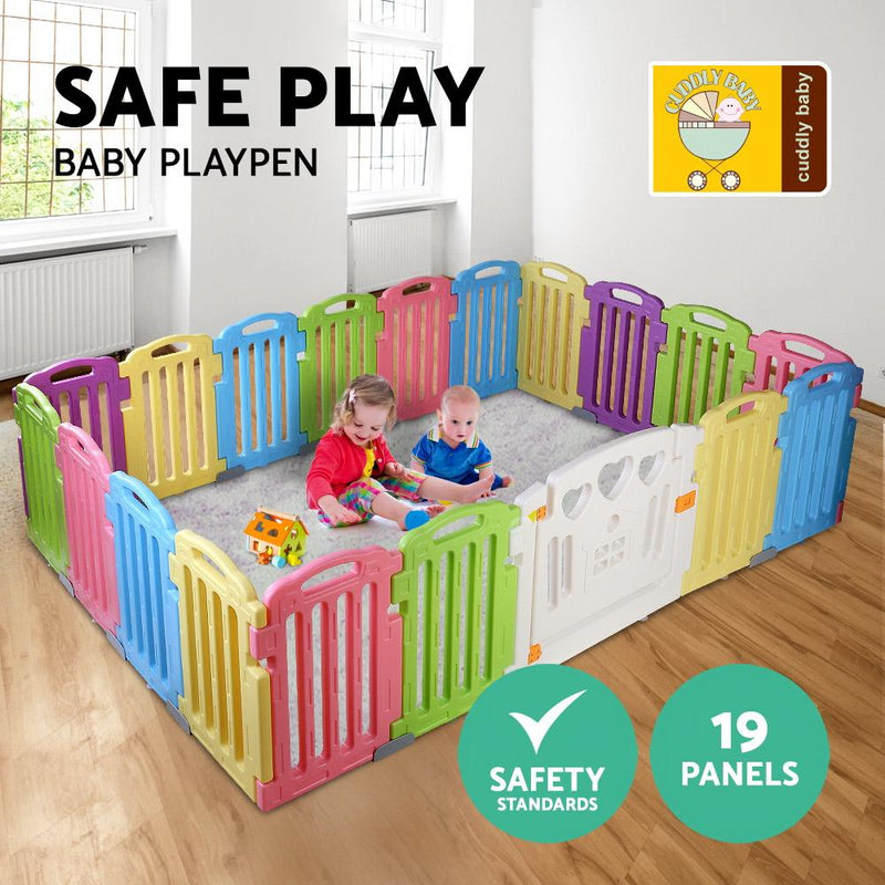 Cuddly Baby 19-Panel Plastic Baby Playpen Kids Toddler Fence - Baby & Kids > Gates & Playpens - Rivercity House & Home Co. (ABN 18 642 972 209) - Affordable Modern Furniture Australia
