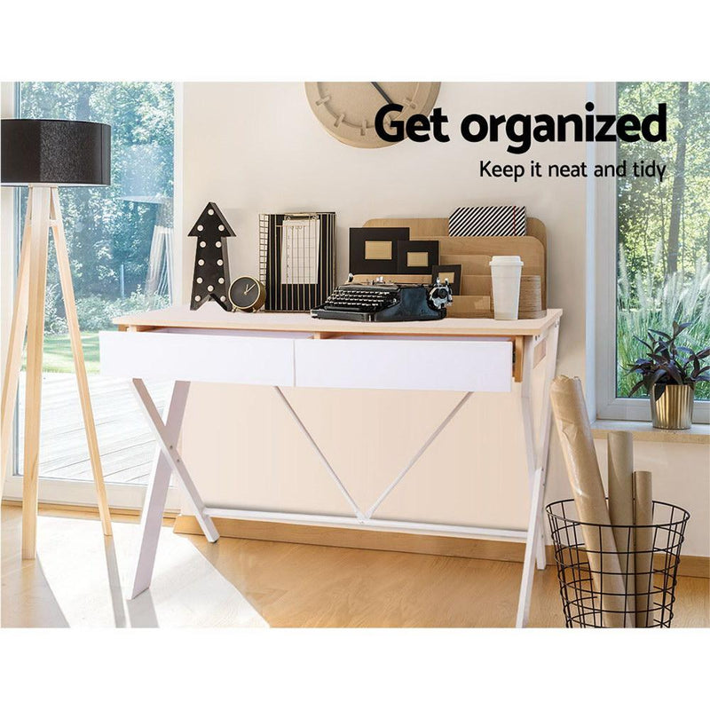 Desk with 2 Storage Drawers (White with Oak Top) - Rivercity House & Home Co. (ABN 18 642 972 209) - Affordable Modern Furniture Australia