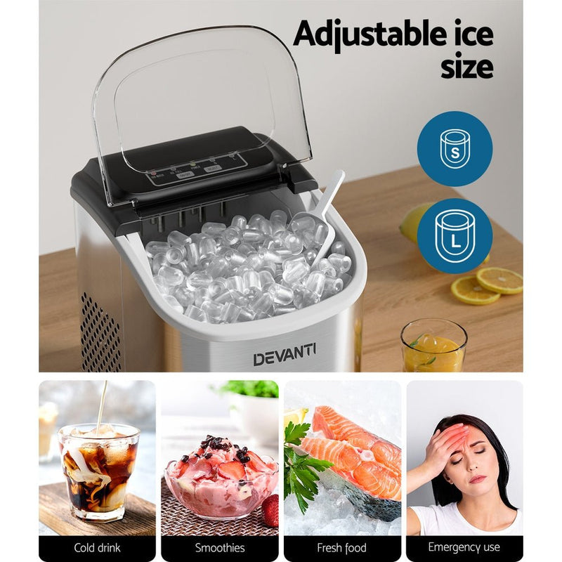 12kg Ice Maker Machine w/Self Cleaning Portable 2L Silver - Appliances > Kitchen Appliances - Rivercity House & Home Co. (ABN 18 642 972 209) - Affordable Modern Furniture Australia