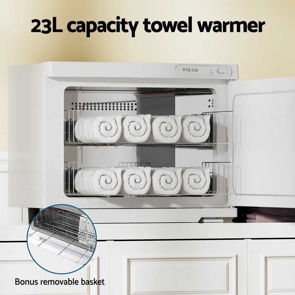 Devanti 23L Towel Warmer UV Sterilizer Heater Cabinet Beauty SPA Salon White - Tools > Tools Storage - Rivercity House & Home Co. (ABN 18 642 972 209) - Affordable Modern Furniture Australia