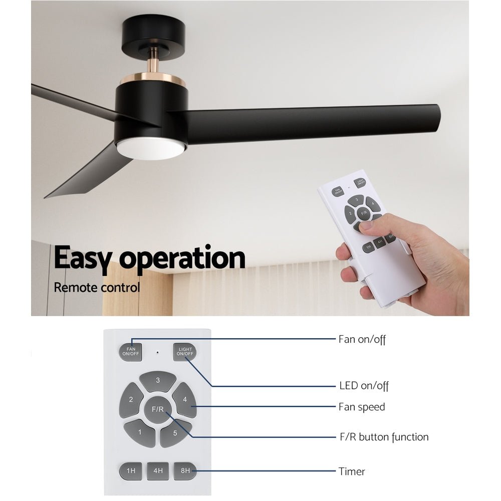 52" Ceiling Fan DC Motor w/Light w/Remote - Black - Appliances > Fans - Rivercity House & Home Co. (ABN 18 642 972 209) - Affordable Modern Furniture Australia