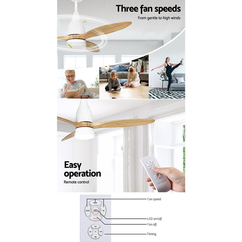 52'' Ceiling Fan LED Light Remote Control Wooden Blades Timer 1300mm - Appliances > Fans - Rivercity House & Home Co. (ABN 18 642 972 209) - Affordable Modern Furniture Australia