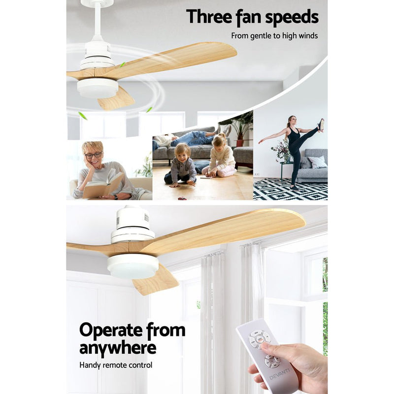 52'' Ceiling Fan LED Light Remote Control Wooden Blades Timer Fans - Appliances > Fans - Rivercity House & Home Co. (ABN 18 642 972 209) - Affordable Modern Furniture Australia