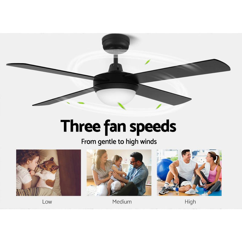 Devanti 52'' Ceiling Fan w/Light w/Remote Timer - Black - Appliances > Fans - Rivercity House And Home Co.