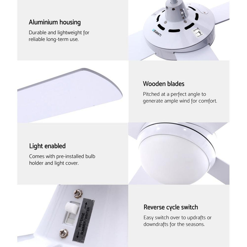 52'' Ceiling Fan w/Light w/Remote Timer - White - Rivercity House & Home Co. (ABN 18 642 972 209) - Affordable Modern Furniture Australia