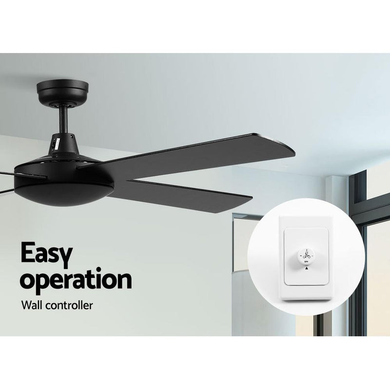 52 inch 1300mm Ceiling Fan Wall Control 4 Wooden Blades Cooling Fans Black - Appliances > Fans - Rivercity House & Home Co. (ABN 18 642 972 209) - Affordable Modern Furniture Australia