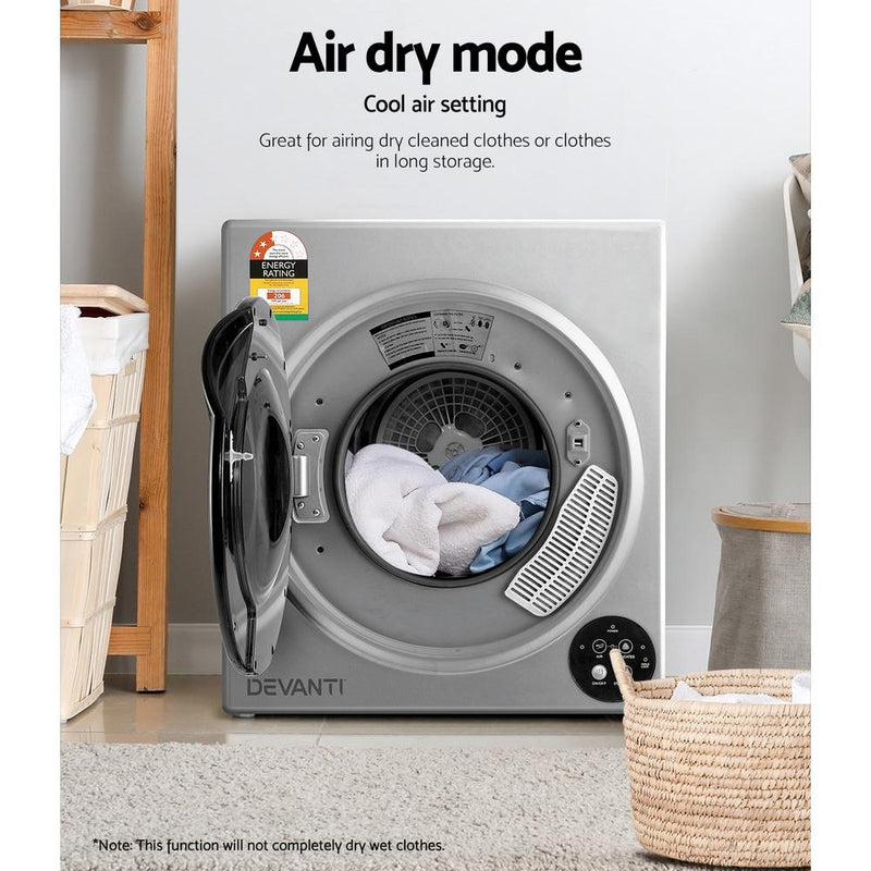 Devanti 5kg Vented Tumble Dryer - Silver - Appliances > Washers & Dryers - Rivercity House & Home Co. (ABN 18 642 972 209) - Affordable Modern Furniture Australia