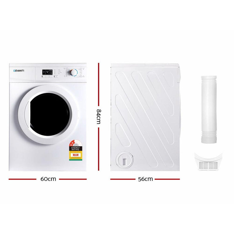 Devanti 7kg Vented Tumble Dryer - White - Appliances > Washers & Dryers - Rivercity House & Home Co. (ABN 18 642 972 209) - Affordable Modern Furniture Australia