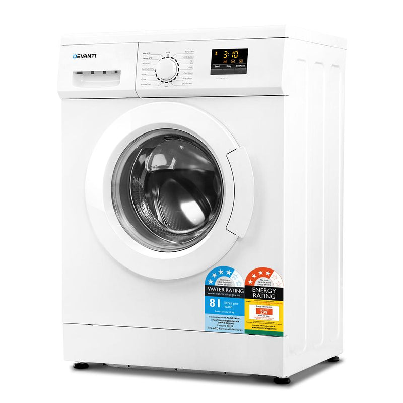 Devanti 8kg Front Load Washing Machine Quick Wash 24h Delay Start Automatic - Appliances > Washers & Dryers - Rivercity House & Home Co. (ABN 18 642 972 209) - Affordable Modern Furniture Australia