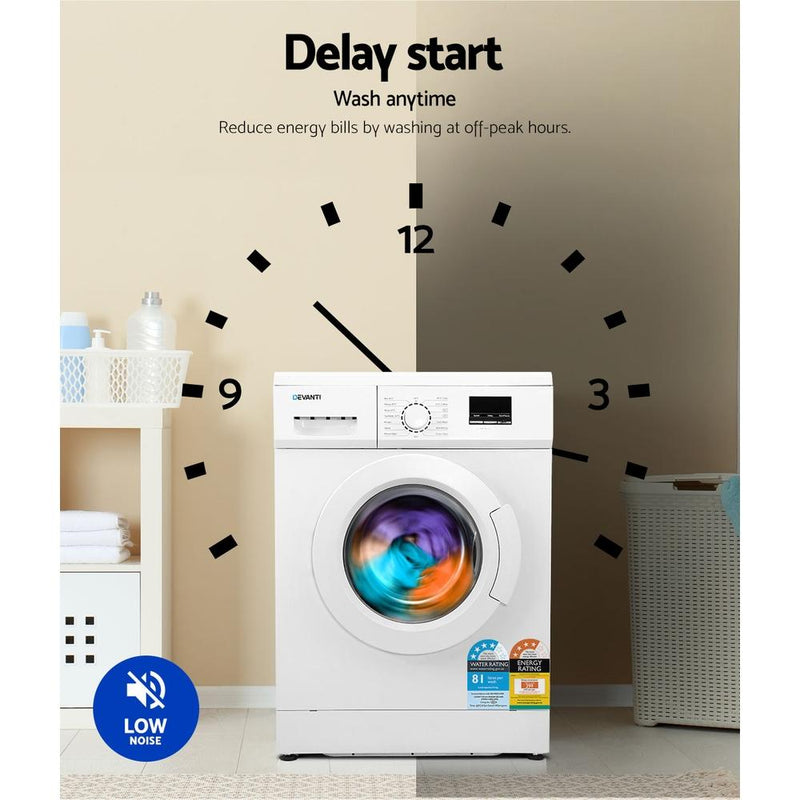 Devanti 8kg Front Load Washing Machine Quick Wash 24h Delay Start Automatic - Appliances > Washers & Dryers - Rivercity House & Home Co. (ABN 18 642 972 209) - Affordable Modern Furniture Australia