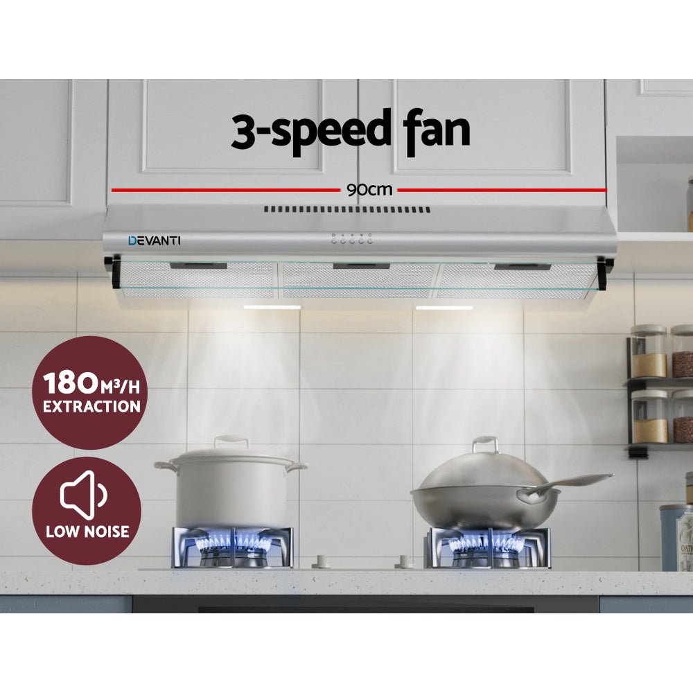 Devanti 900mm Range Hood 90cm Rangehood Stainless Steel - Appliances > Kitchen Appliances - Rivercity House & Home Co. (ABN 18 642 972 209) - Affordable Modern Furniture Australia