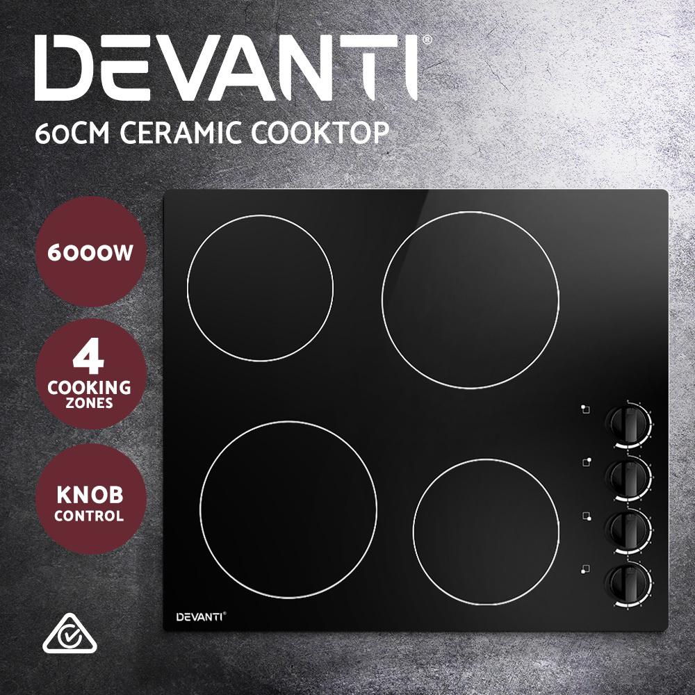 Devanti Ceramic Cooktop 60cm Electric Kitchen Burner Cooker 4 Zone Knobs Control - Rivercity House & Home Co. (ABN 18 642 972 209) - Affordable Modern Furniture Australia