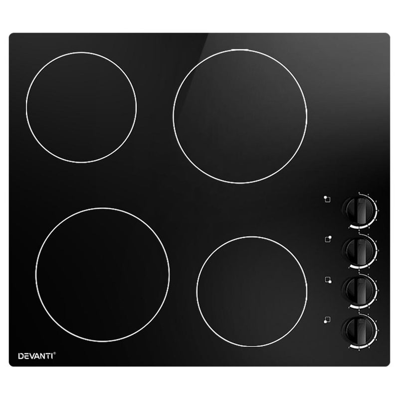 Devanti Ceramic Cooktop 60cm Electric Kitchen Burner Cooker 4 Zone Knobs Control - Rivercity House & Home Co. (ABN 18 642 972 209) - Affordable Modern Furniture Australia