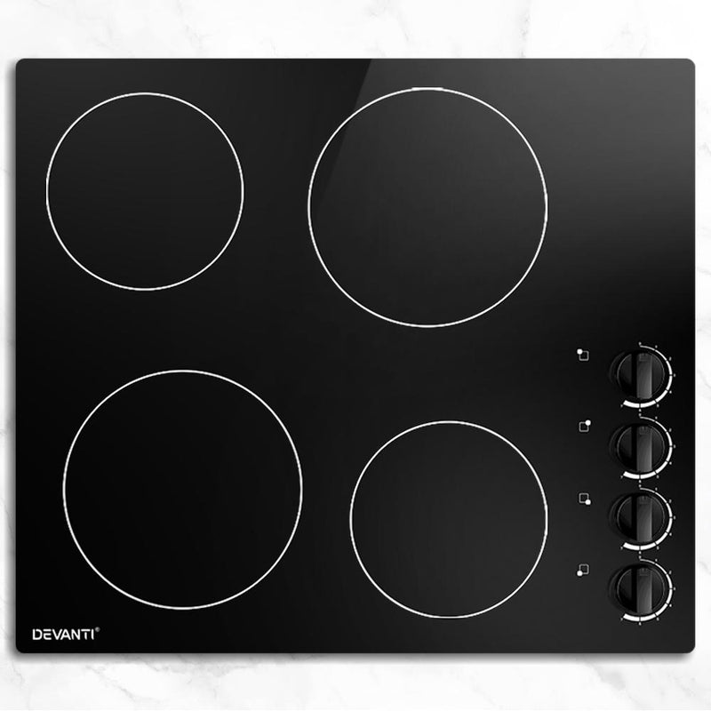 Devanti Ceramic Cooktop 60cm Electric Kitchen Burner Cooker 4 Zone Knobs Control - Rivercity House & Home Co. (ABN 18 642 972 209) - Affordable Modern Furniture Australia