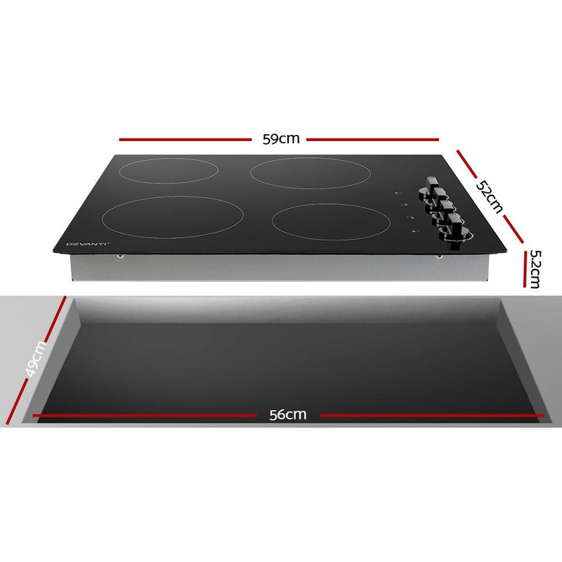 Devanti Ceramic Cooktop 60cm Electric Kitchen Burner Cooker 4 Zone Knobs Control - Rivercity House & Home Co. (ABN 18 642 972 209) - Affordable Modern Furniture Australia