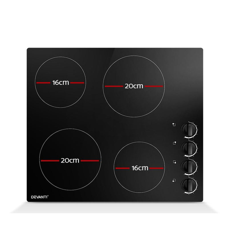 Devanti Ceramic Cooktop 60cm Electric Kitchen Burner Cooker 4 Zone Knobs Control - Rivercity House & Home Co. (ABN 18 642 972 209) - Affordable Modern Furniture Australia