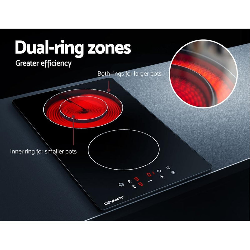 Devanti Electric Ceramic Cooktop 30cm Kitchen Cooker Cook Top Hob Touch Control 3-Zones - Rivercity House & Home Co. (ABN 18 642 972 209) - Affordable Modern Furniture Australia