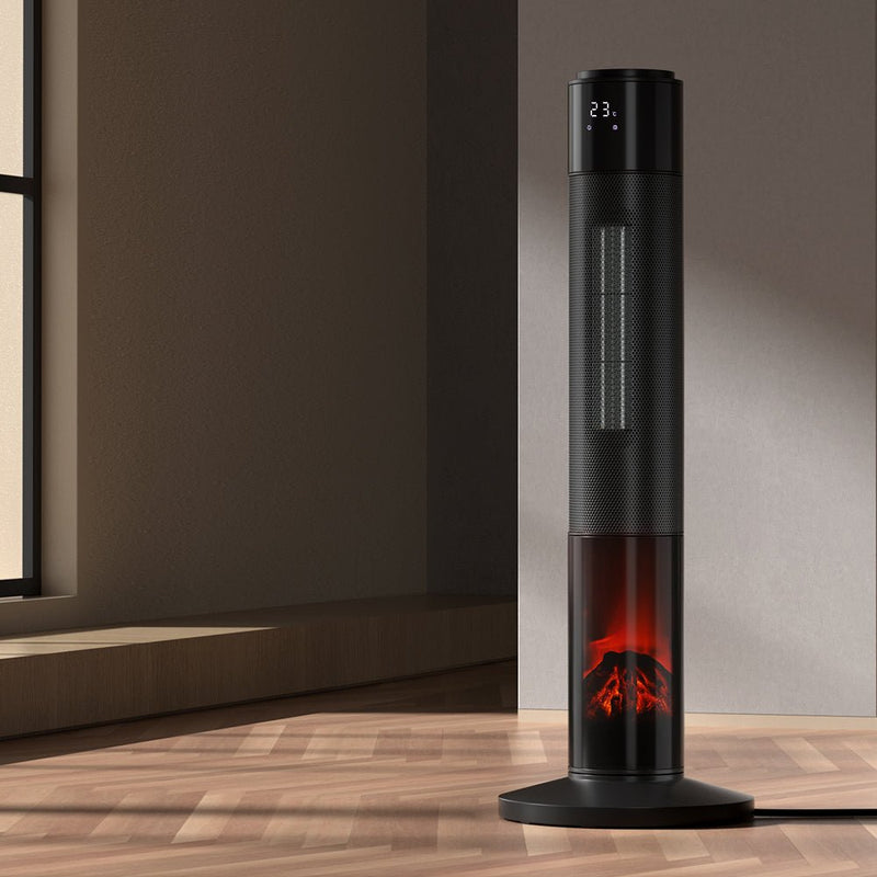 Devanti Electric Ceramic Tower Heater 3D Flame Oscillating Remote Control 2000W - Appliances > Heaters - Rivercity House & Home Co. (ABN 18 642 972 209) - Affordable Modern Furniture Australia