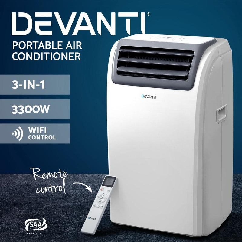 Devanti Portable Air Conditioner Cooling Mobile Fan Cooler Dehumidifier Window Kit White 3300W - Appliances > Air Conditioners - Rivercity House And Home Co.