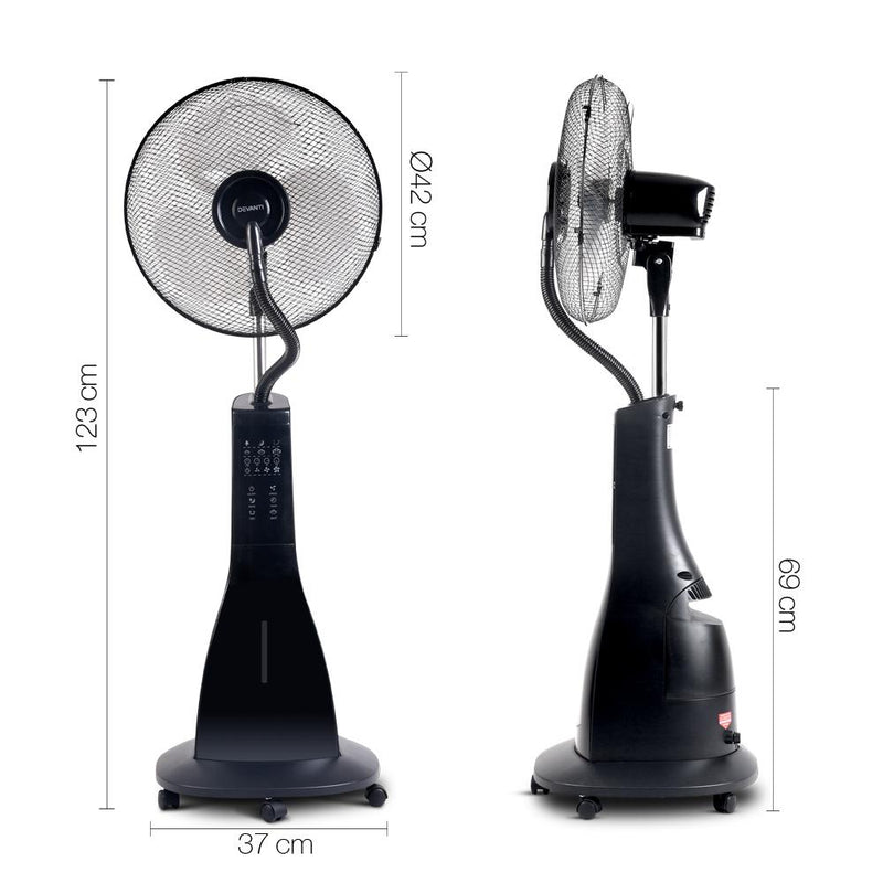 Devanti Portable Misting Fan with Remote Control - Black - Appliances > Fans - Rivercity House & Home Co. (ABN 18 642 972 209) - Affordable Modern Furniture Australia