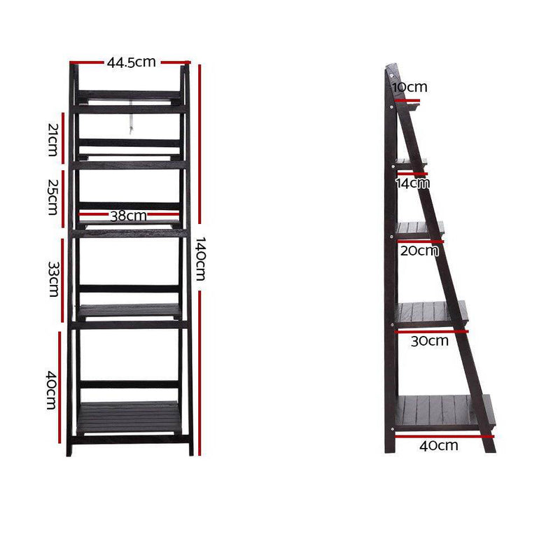 Display Shelf 5 Tier Wooden Ladder Stand Storage Book Shelves Rack Coffee - Rivercity House & Home Co. (ABN 18 642 972 209) - Affordable Modern Furniture Australia