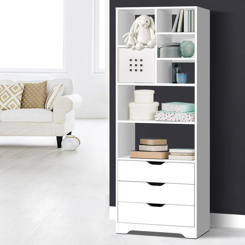 Display Shelf with Drawers (White) - Rivercity House & Home Co. (ABN 18 642 972 209) - Affordable Modern Furniture Australia