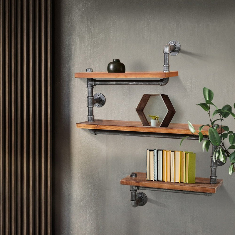 Display Shelves Rustic Bookshelf Industrial DIY Pipe Shelf Wall Brackets - Rivercity House & Home Co. (ABN 18 642 972 209) - Affordable Modern Furniture Australia