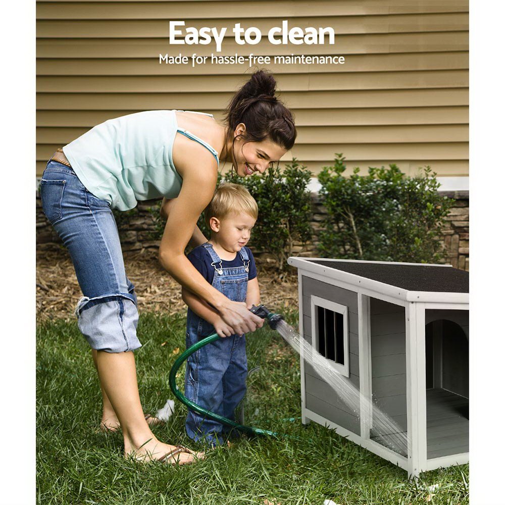 Wooden Dog Kennel House Grey & White - Pet Care > Dog Supplies - Rivercity House & Home Co. (ABN 18 642 972 209) - Affordable Modern Furniture Australia