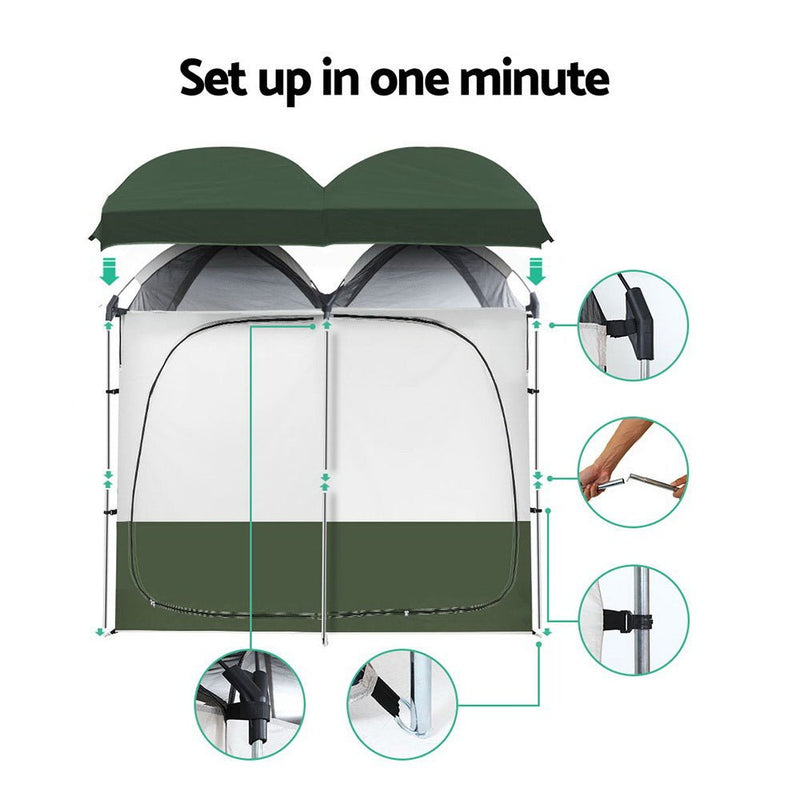 Double Camping Shower Toilet Tent Outdoor Portable Change Room Green - Outdoor > Camping - Rivercity House & Home Co. (ABN 18 642 972 209) - Affordable Modern Furniture Australia
