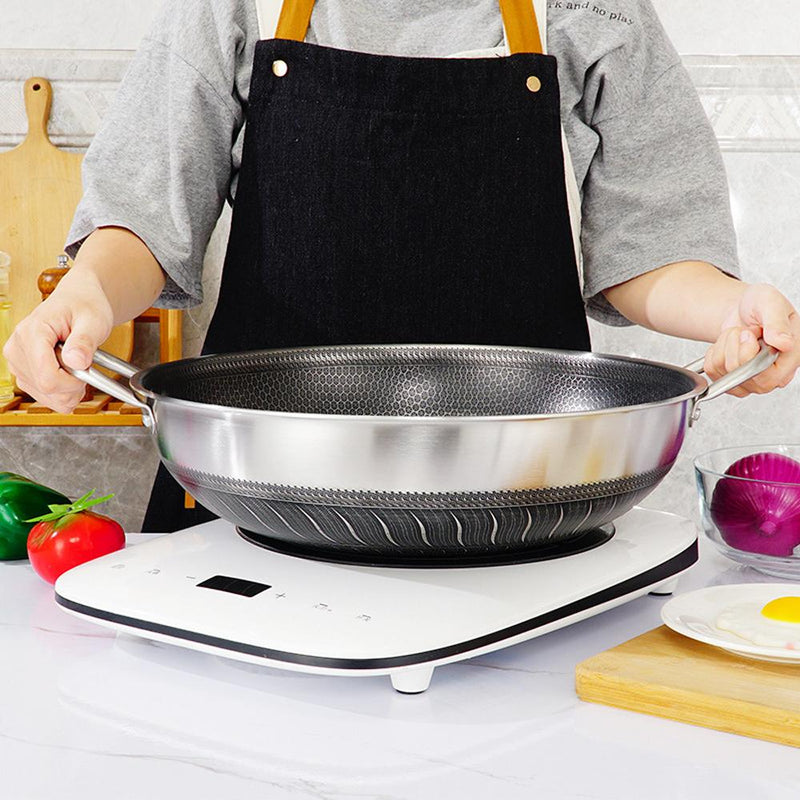 Double Ear 316 Stainless Steel Non-Stick Stir Fry Cooking Kitchen Wok Pan with Lid Honeycomb Double Sided - Home & Garden > Kitchenware - Rivercity House & Home Co. (ABN 18 642 972 209) - Affordable Modern Furniture Australia