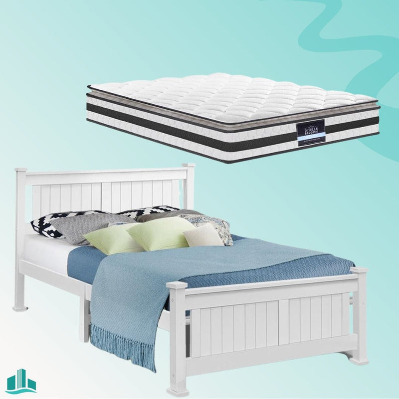Double Package | Airlie Bed White & Normay Series Pillow Top Mattress (Medium Firm) - Furniture > Bedroom - Rivercity House & Home Co. (ABN 18 642 972 209)
