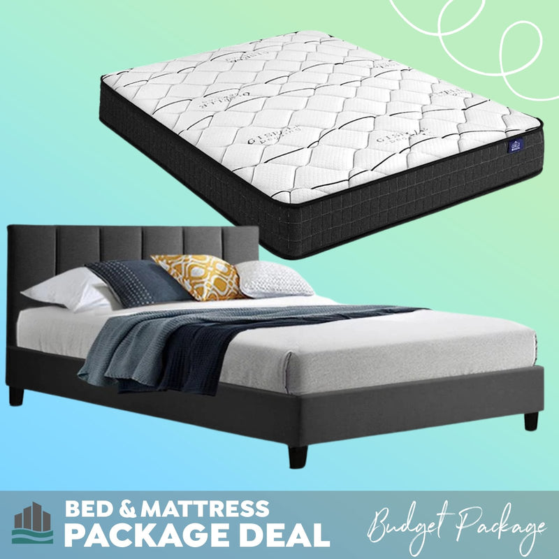 Double Package | Alma Bed Charcoal & Glay Bonnell Spring Mattress (Medium Firm) - Furniture > Bedroom - Rivercity House & Home Co. (ABN 18 642 972 209) - Affordable Modern Furniture Australia