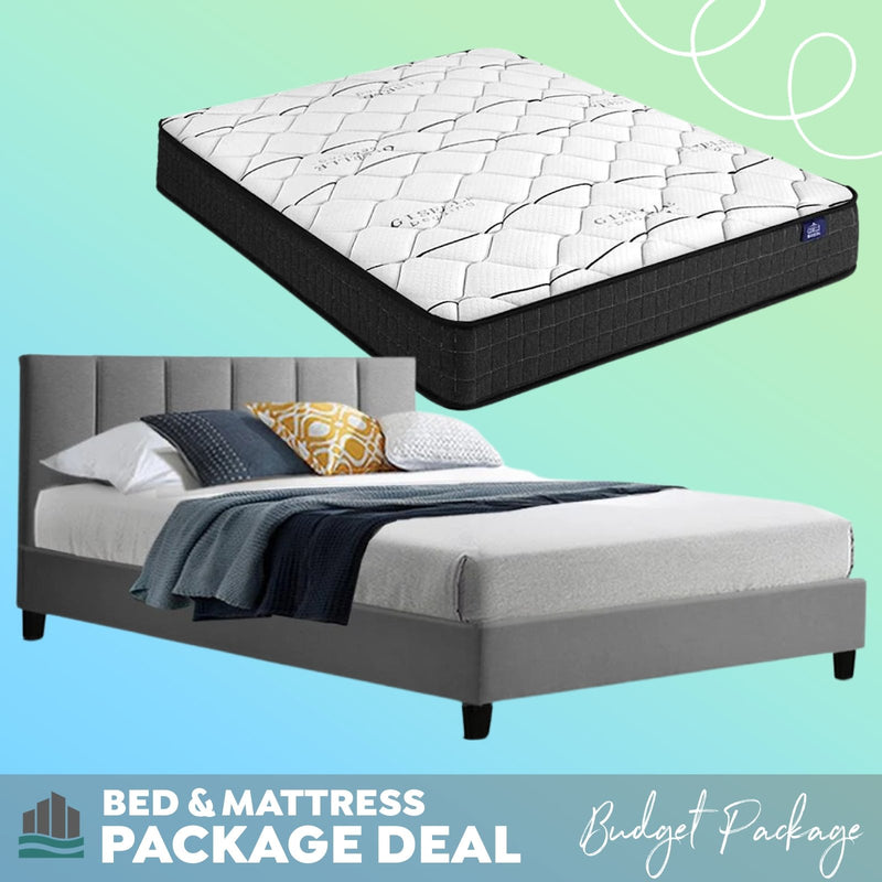 Double Package | Alma Bed Grey & Glay Bonnell Spring Mattress (Medium Firm) - Furniture > Bedroom - Rivercity House & Home Co. (ABN 18 642 972 209) - Affordable Modern Furniture Australia