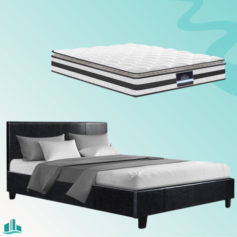 Double Package | Coogee Bed Black & Normay Series Pillow Top Mattress (Medium Firm) - Furniture > Bedroom - Rivercity House & Home Co. (ABN 18 642 972 209) - Affordable Modern Furniture Australia