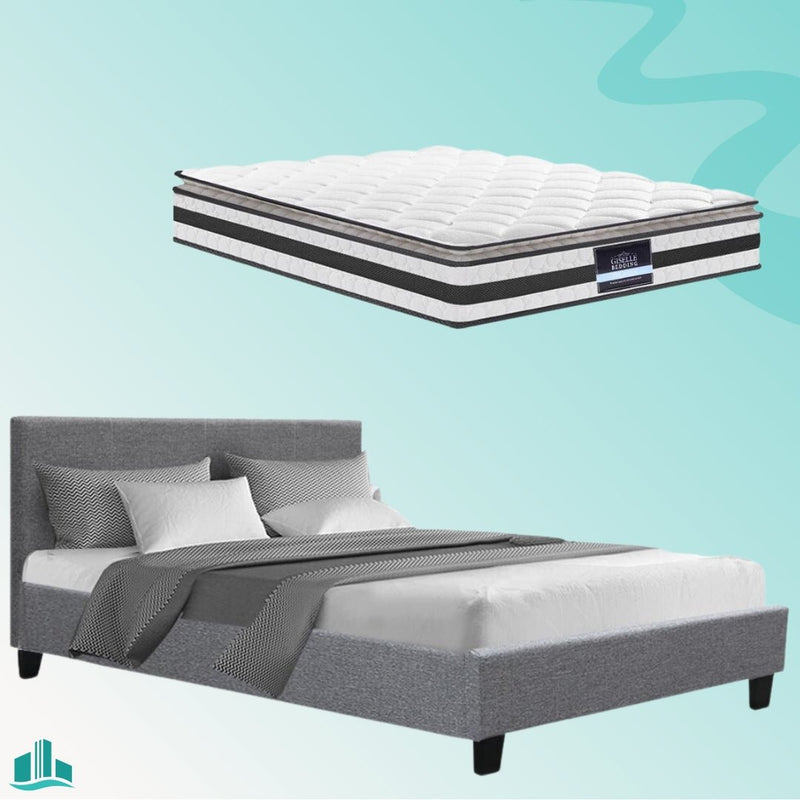 Double Package | Coogee Bed Grey & Normay Series Pillow Top Mattress (Medium Firm) - Furniture > Bedroom - Rivercity House & Home Co. (ABN 18 642 972 209) - Affordable Modern Furniture Australia