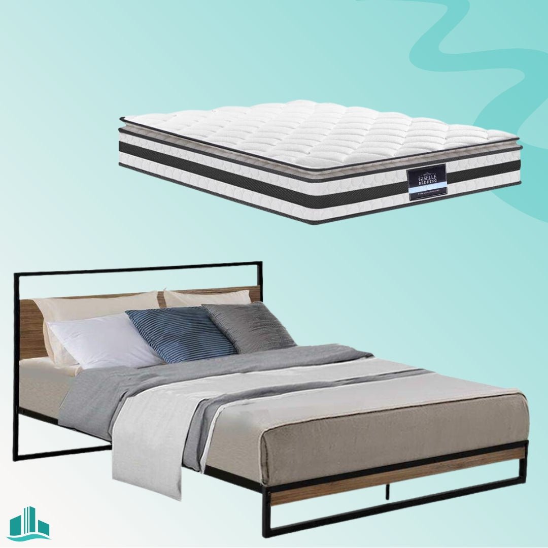 Double Package | Stockton Bed & Normay Series Pillow Top Mattress (Medium Firm) - Furniture > Bedroom - Rivercity House & Home Co. (ABN 18 642 972 209) - Affordable Modern Furniture Australia