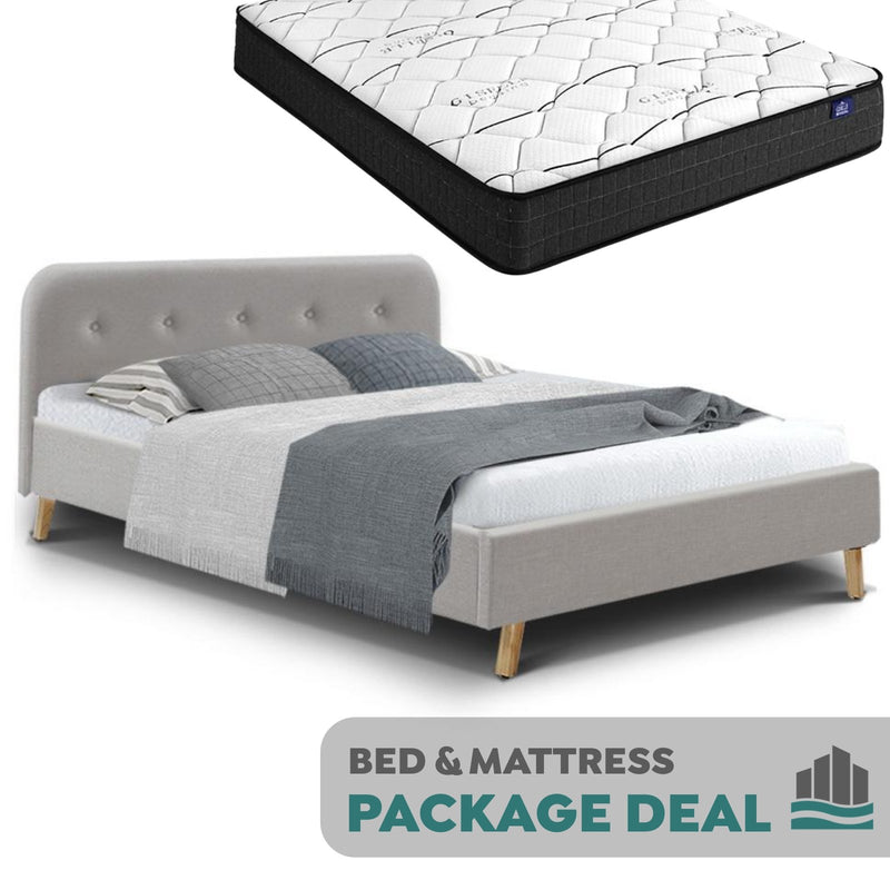 Double Package | Tarcoola Bed Beige & Glay Bonnell Spring Mattress (Medium Firm) - Furniture > Bedroom - Rivercity House & Home Co. (ABN 18 642 972 209) - Affordable Modern Furniture Australia