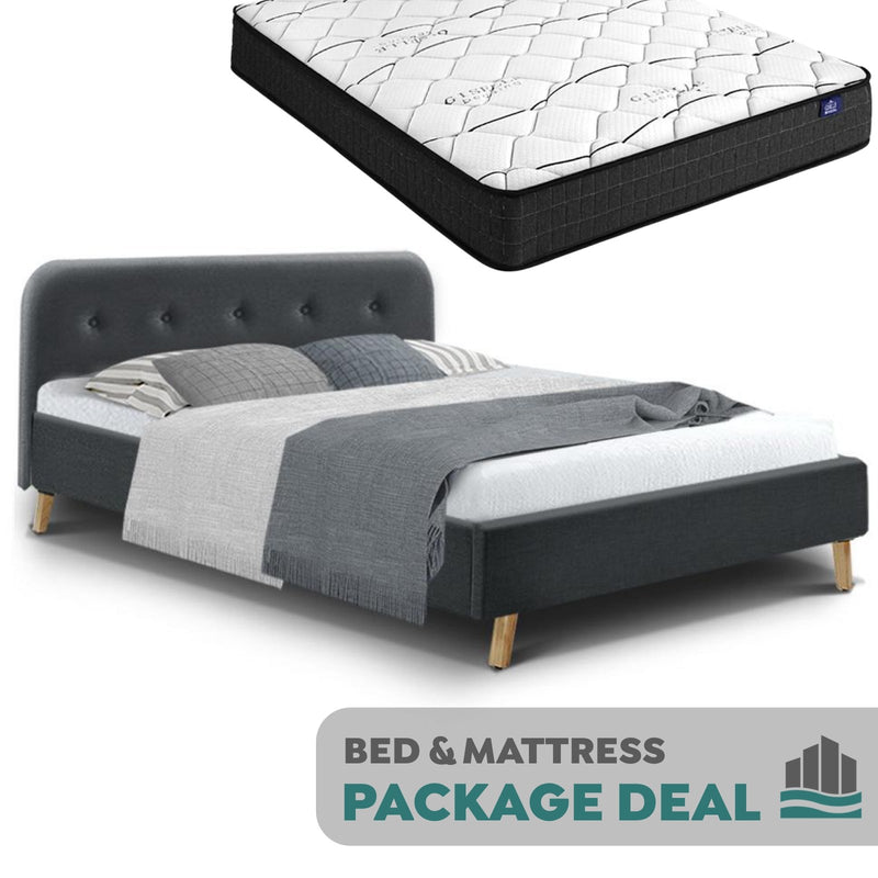 Double Package | Tarcoola Bed Charcoal & Glay Bonnell Spring Mattress (Medium Firm) - Furniture > Bedroom - Rivercity House & Home Co. (ABN 18 642 972 209) - Affordable Modern Furniture Australia