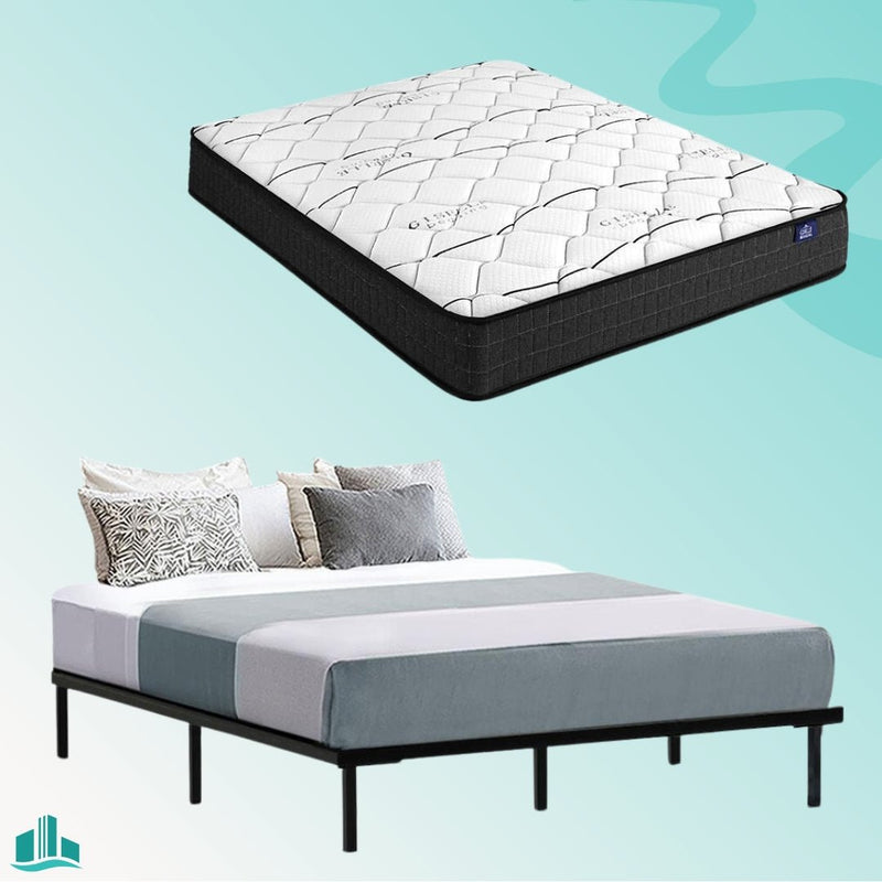Double Package | Ted Metal Bed Black & Glay Bonnell Spring Mattress (Medium Firm) - Furniture > Bedroom - Rivercity House & Home Co. (ABN 18 642 972 209) - Affordable Modern Furniture Australia