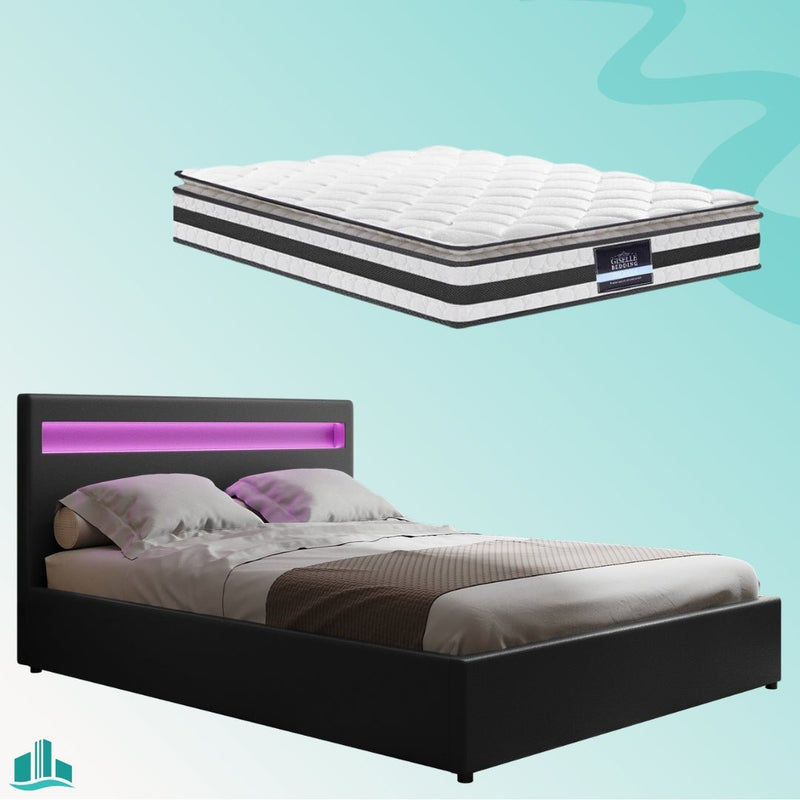 Double Package | Wanda LED Bed Black & Normay Series Pillow Top Mattress (Medium Firm) - Furniture > Bedroom - Rivercity House & Home Co. (ABN 18 642 972 209) - Affordable Modern Furniture Australia